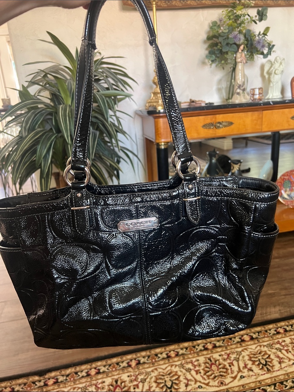 COACH Black Patent Leather Embossed Tote